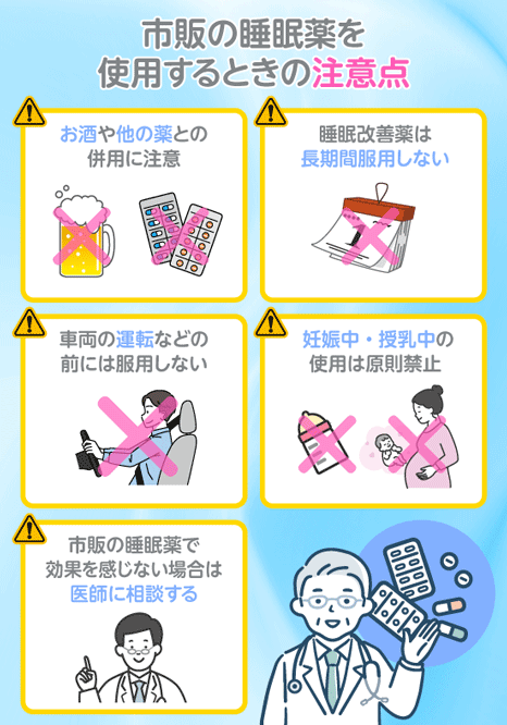 市販の睡眠薬を使用するときの注意点を説明する画像