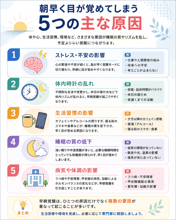 朝早く目が覚めてしまう5つの主な原因の説明画像