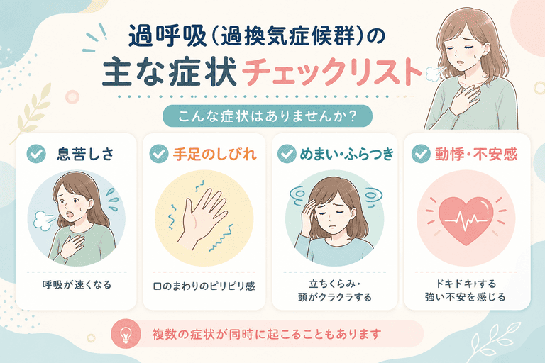 過呼吸（過換気症候群）の主な症状チェックリスト