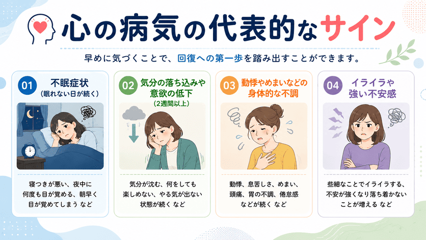心の病気かもしれないサインに気づくための代表的な症状