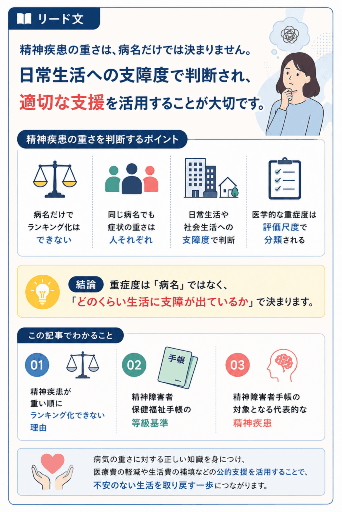 精神疾患の重さは病名だけで決まらないことを示す画像