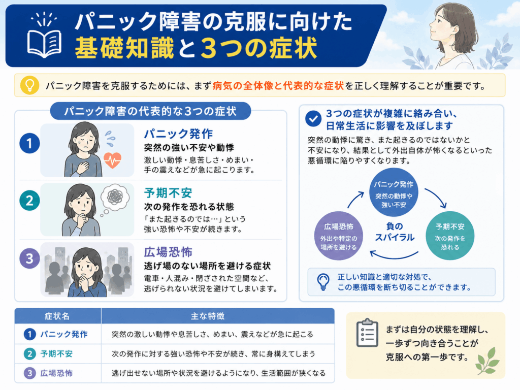 パニック障害の克服に向けた基礎知識と3つの症状についての画像