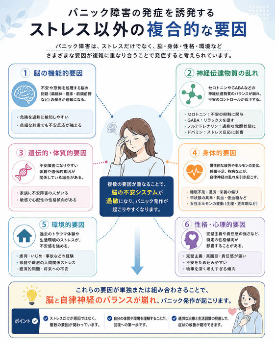 パニック障害の発症を誘発するストレス以外の複合的な要因の説明画像