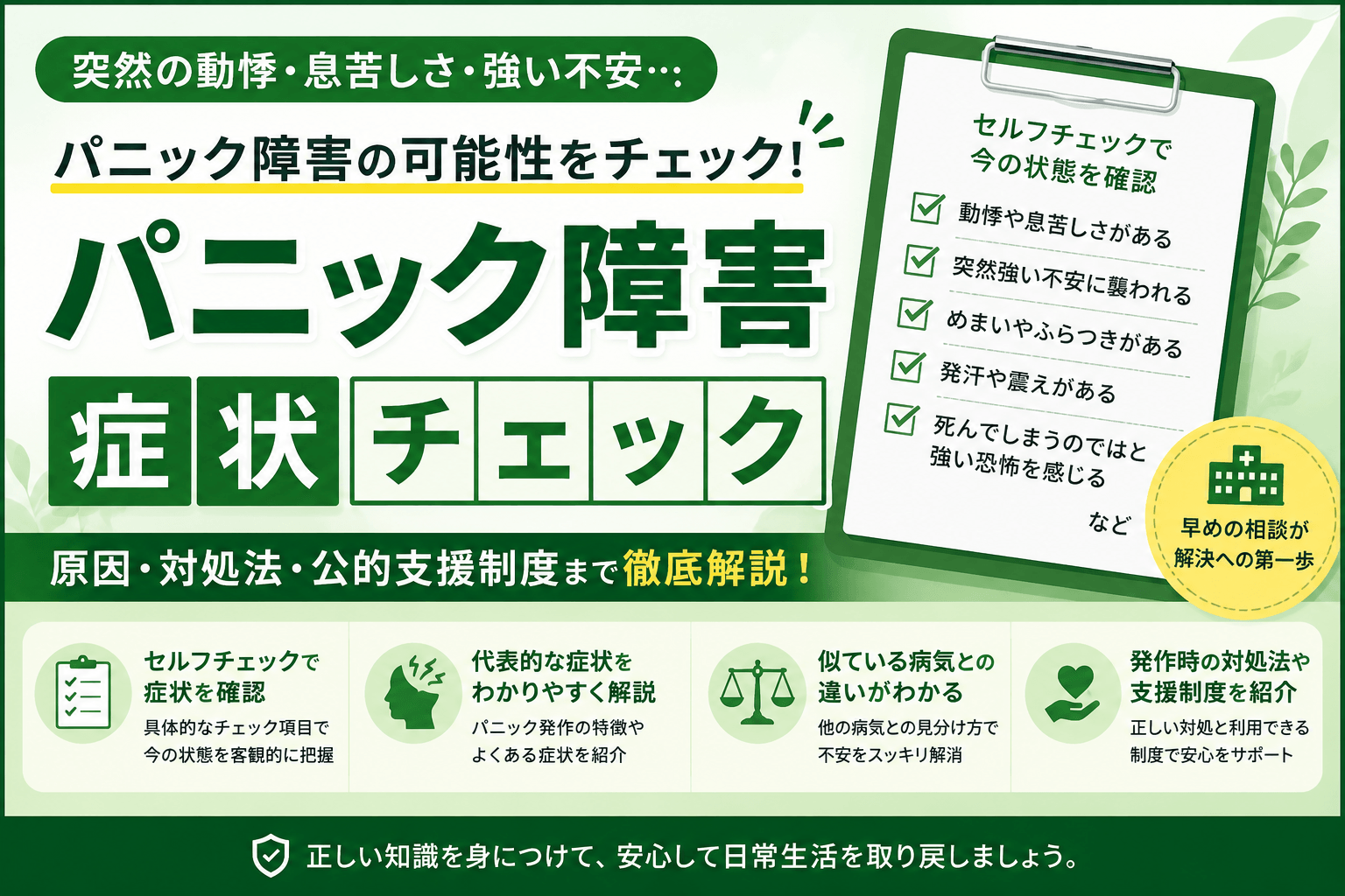 パニック障害の症状をセルフチェック！原因や発作時の対処法を解説