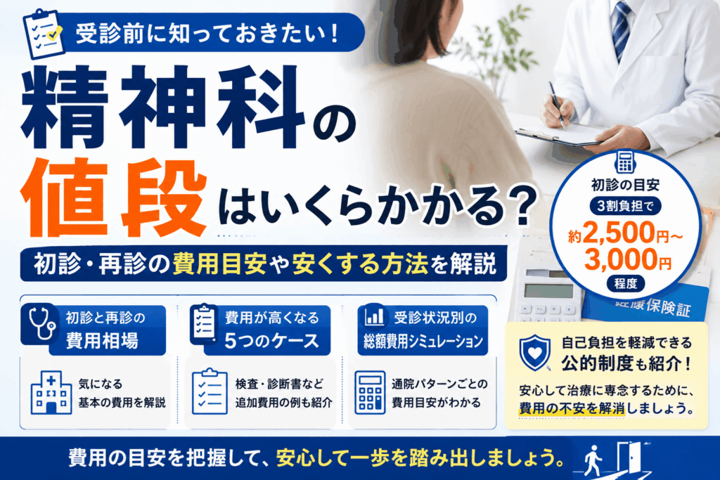 精神科の値段はいくらかかる？初診・再診の費用目安や安くする解説