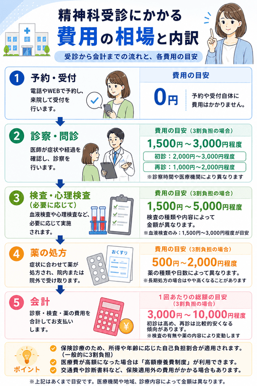 精神科受診にかかる費用の相場と内訳の説明画像