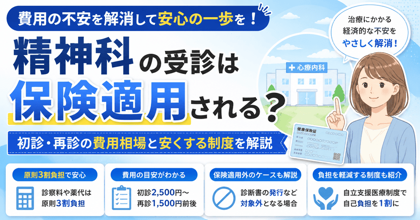 精神科の受診は保険適用される？初診・再診の費用相場と安くする制度について解説