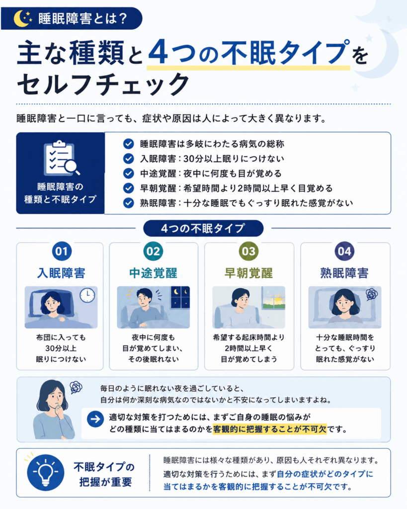 睡眠障害とは？主な種類と4つの不眠タイプをセルフチェック