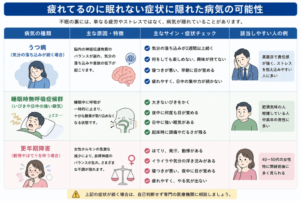 疲れてるのに眠れない症状の病気についての画像