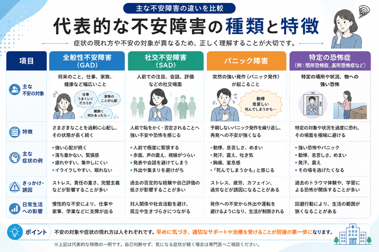 不安症の具体的な種類と特徴
