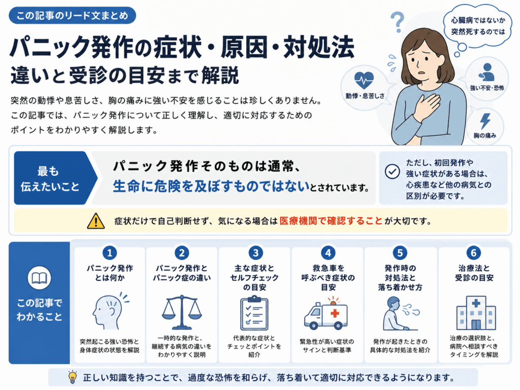 パニック発作の症状・原因・対処法や違いなどについて画像