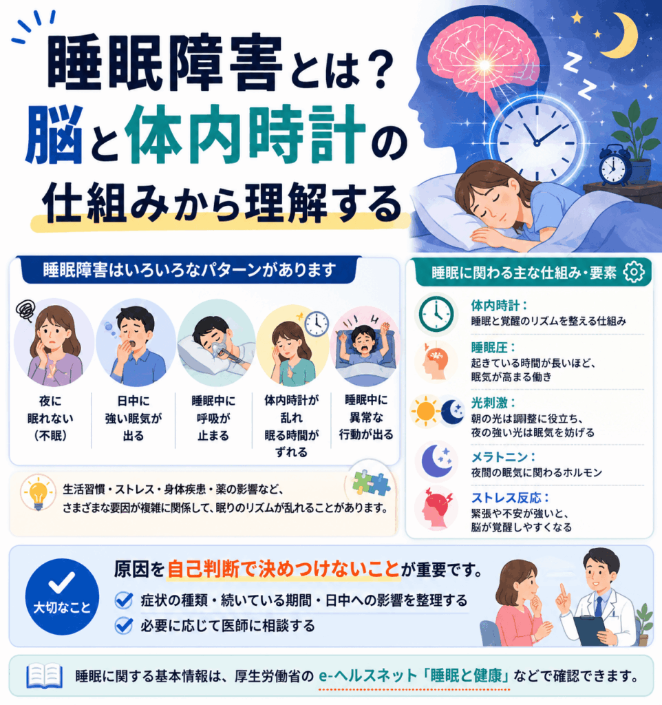 睡眠障害とは?脳と体内時計の仕組みについての画像