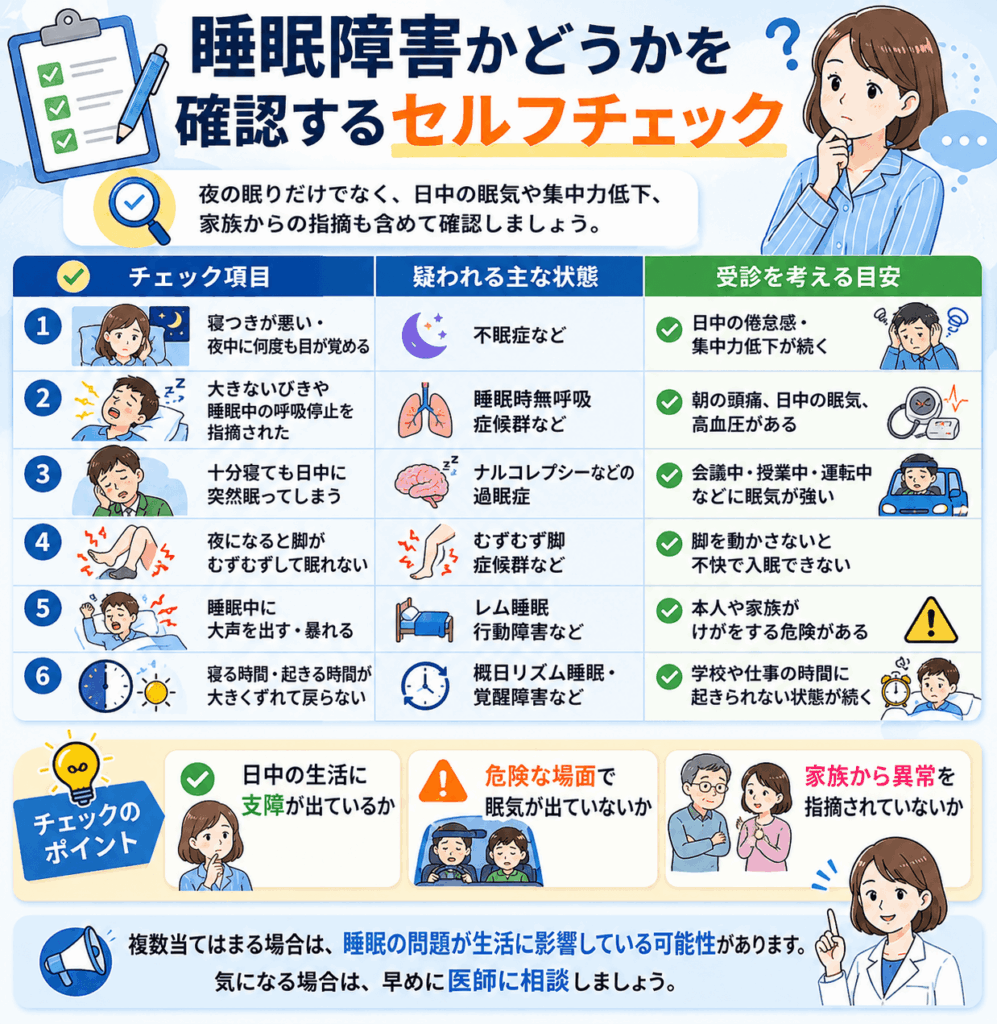 睡眠障害かどうかを確認するセルフチェック