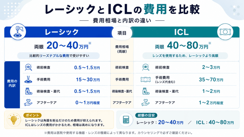 レーシックとICLを受けるのに必要な費用の比較結果