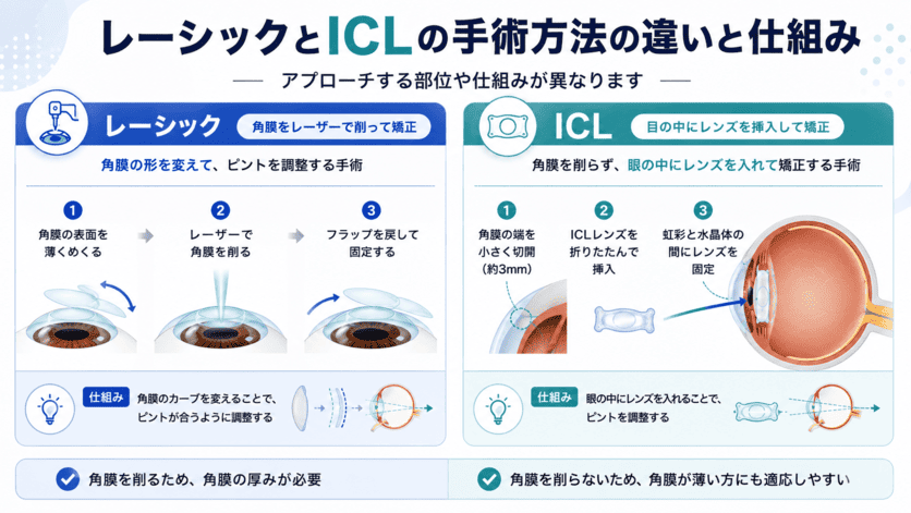 レーシックとICLの手術方法の違い・仕組みについての解説